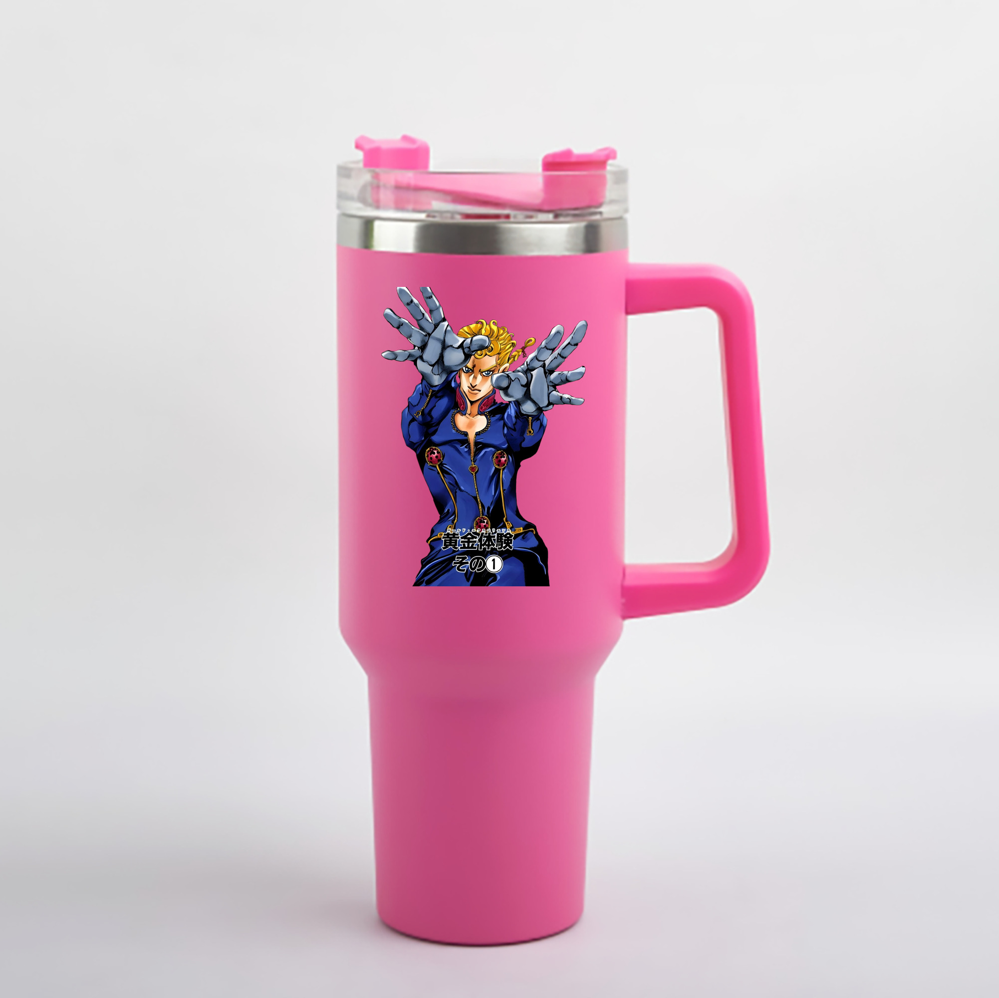 （画像用） ジョジョの奇妙な冒険 ジョルノ?ジョバァーナ JoJo's Bizarre Adventure Giorno Giovanna 1200mL車用タンブラー - クリスタルステッカー（プラスチックストロー付き）